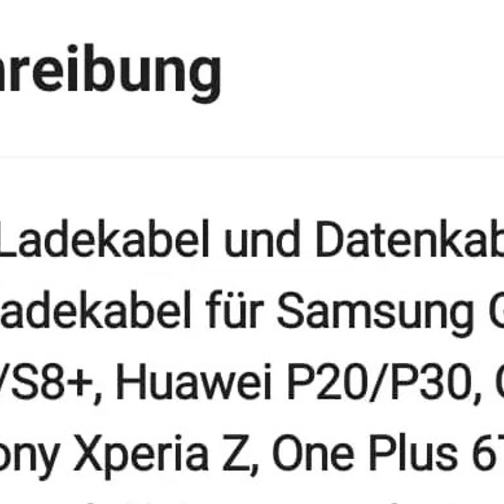 Typ C Ladekabel und Datenkabel
USB Schnellladekabel für Samsung Galaxy S10/S9/S8+, Huawei P30/P20, Google Pixel, Sony Xperia XZ, One Plus 6T