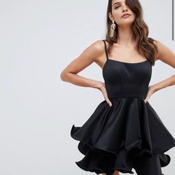 ASOS Premium Square Neck short Mini black Prom / cocktail party Dress with Wired Hem size 8 - brand new RRP £55