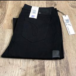 Brand new and tagged 
5 pockets 
Zip fly 
Black denim 
Machine washable 
Waist 27”
Leg 34”
Leg opening 9”
Slim fit 

From a smoke free and pet free home 
Can deliver for p&p 
Any questions just ask