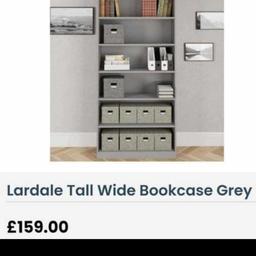 An attractive, modern styled, ready to assemble practical Tall Wide Bookcase, suitable for living room and home office environments, manufactured in a stylish Light Grey Painted Effect with Light Oak Effect Tops or a Smoked Oak Effect and finished in a robust, easy-clean surface resistant material to withstand the rigors of everyday 
retails at 159 my price 90