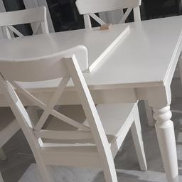 ikea ingolf extendable dinning table and 4 chairs

can extend table to sit 8

heavily used however still a functional and great set.