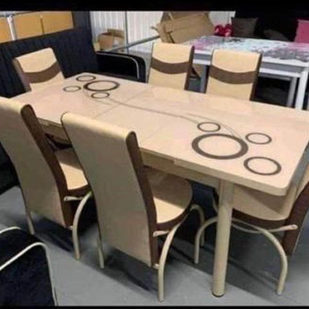 BRAND NEW TURKISH Extendable TABLE WITH CHAIRS.
YOU CAN USE FOR 4 chairs and also for 6 chairs
