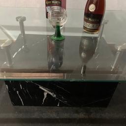 Quality large Drinks table black marble base with white vein,safety glass table length 132cm x 70cm beveled edge may deliver