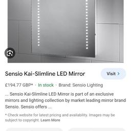 Sensio LED mirror with demister and shaver socket. Brand new - never been out of box. Full instructions - fitting instructions. 

700mmx500mm. Can be fitted vertical or horizontal.  

Collection only - Wakefield WF1