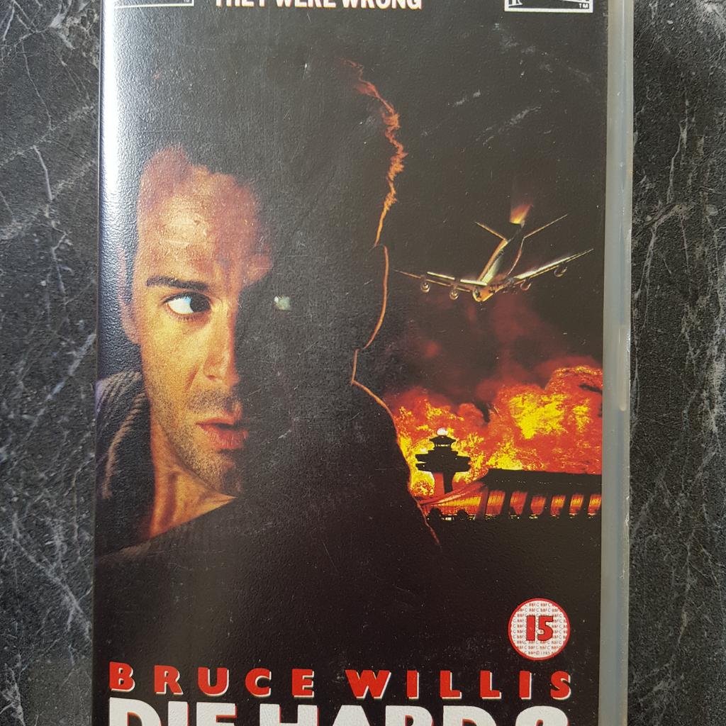 Die Hard 2 from 1990 on VHS tape. Fox Video release. Tape plays perfectly. Case and sleeve has some shelf wear, but otherwise in good condition. As well as free collection from us, we also offer UK postal delivery for £3.19.