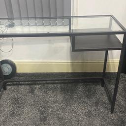 Metal frame & glass top vanity/dressing table.
Length: 100cm
Width: 36cm
Height: 74cm

Collection only from Birmingham