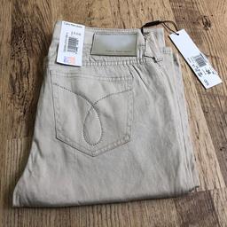 Brand new and tagged 
Zip fly 
Low rise 
5 pockets 
Waist 26”
Leg34”
Leg opening 8.5”
Bootcut
Slim fit 
Cotton/linen blend 
Hand wash only

From a smoke free and pet free home 
Can deliver for p&p 
Any questions just ask