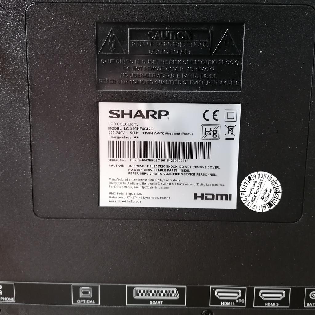 Kaum genutzter 32 Zoll TV von Sharp (lc-32che4042e). Anschlüsse sind auf den Bildern zu erkennen. Triple Tuner integriert.
Abholung in Enkenbach-Alsenborn