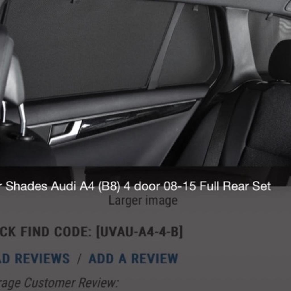 Car Shades Audi A4 (B8) 4 door 08-15 Full Rear Set

Suitable for cars made during the years 2008-2015

Rear 2 x windows
2 x triangle parts
2 x parts for back window
Clips
Bag