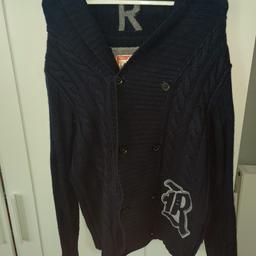 In very good condition Replay cable knit cardigan, navy, size large, mens.