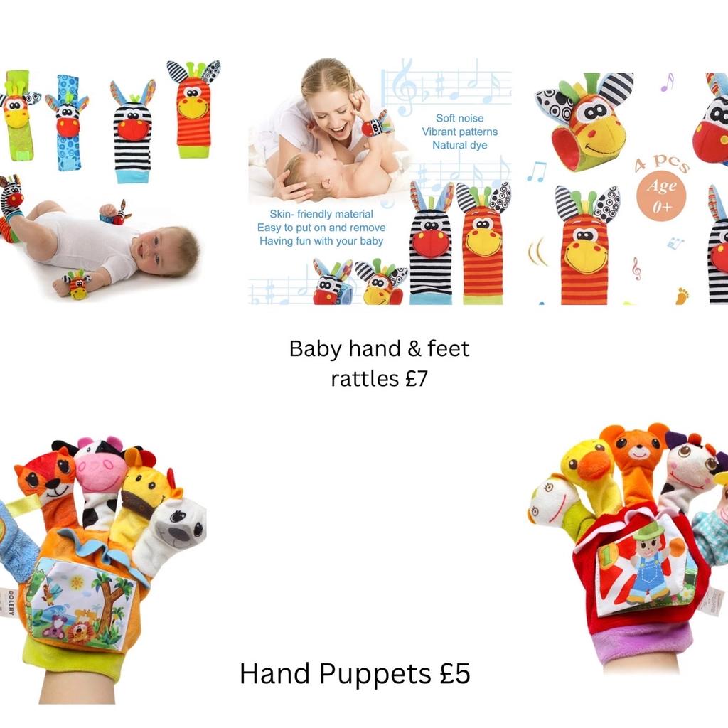 Baby hand & feet rattles £7
Baby hand puppets. £5
Brand new