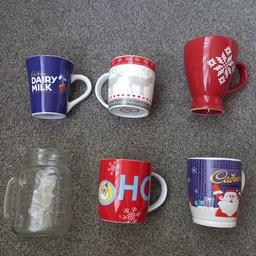Selection of Christmas mugs/glass, £1 each, in good condition, great for filling with sweets, coffee, tea or hot chocolate sachets, for Christmas Eve boxes or gifts, from a pet and smoke free home.
