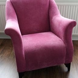 Pink wingback armchair, hardly sat in, just minor scuffs on legs. As comfy and quality as it looks. Great chair, just doesn't fit. Happy to consider offers