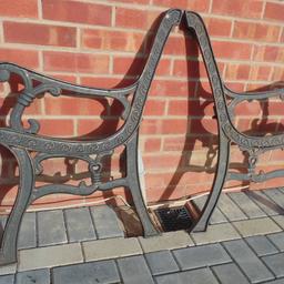 Here we a have a  pair of  garden cast iron bench ends. In great condition, in need of stripping and painting, nuts and bolts are very rusty. Ref.  (#987)

  Height........ approx  32 inch / 81 cm
  Width........  approx  25.5 inch / 65 cm 

Pick up only, Dy4 area. Cash on collection.