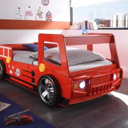 SPARK Feuerwehrbett mit LED-Beleuchtung 90 x 200 cm - Aufregendes Auto Kinderbett für kleine Feuerwehrmänner in rot - 108 x 91 x 225 cm (B/H/T)