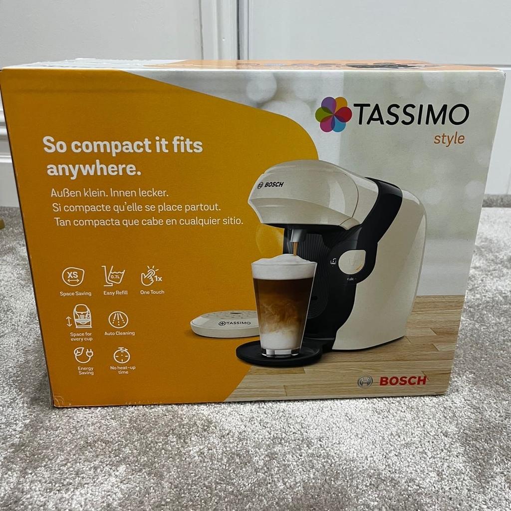 TASSIMO by Bosch Style TAS1107GB Coffee Machine - Cream
Brand new

- Intellibrew technology means this coffee machine uses just the right amount of water at the perfect temperature
- There are over 50 varieties of T DISCs so you've got plenty of choice
- You won't waste energy thanks to the automatic shut-off
- Carry on using your favourite mug – the adjustable cup stand makes it easy to fit it under the nozzle
- Your coffee machine does all the hard work of cleaning thanks to the Auto Clean function