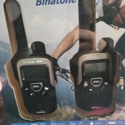 boxed binatone walkie talkies 2 way radios up to 10km range, hands free, 15 call tones
