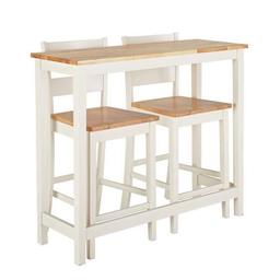 Chicago Solid Wood Bar Table & 2 Two Tone Stools fully assembled but all new and was £179.99 and now £125 and we can deliver local 
Finish your kitchen off on a high with this bar table and stool set. If your taste is traditional, you'll love the Chicago's classic look. In a bright, airy off-white and wood design, its two-tone finish offers a touch of country cottage charm. This hardwearing solid wood set comes complete with 2 bar stools that perfectly complement the Chicago's homely style.
Include 2 chairs 
Table size H91, W40, L110cm.