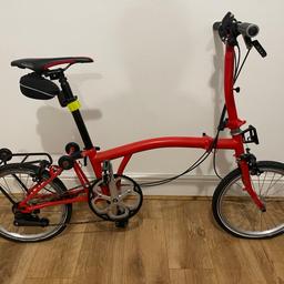 Preloved Red Brompton bike. 2 gears. Produced Dec 2018 . 5 years old. 
Good condition. 
Sold as seen. 
Has lights and small pouch. 

No time wasters please. 
Quick sale

£750.