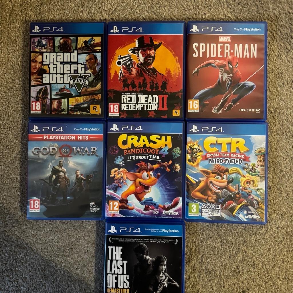 Used condition

Complete with accessories that came with the console

Games include: GTA V, red dead redemption 2, spiderman, god of war, crash bandicoot, crash team racing, and last of us

Please ask any questions you may have

COLLECTION ONLY
