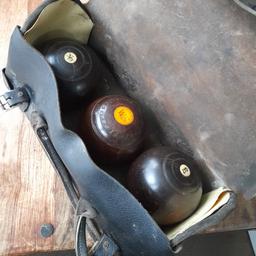 vintage crown green bowls in leather bag , all looks good for age with slight age related marks ,, feels around 2 to 3 kilos for the bigger 2 balls