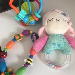 THIS IS FOR A BUNDLE OF BABY TOYS

1 X CIRCULAR RATTLE TOY - IT MOVES BY ROTATING - BY LITTLE TIKES
1 X LARGE SOFT FABRIC MERMAID RATTLE
1 X NUBY ACTIVITY RING

ALL THE TOYS ARE USED BUT CLEAN AND PLENTY OF LIFE IN THEM 

PLEASE SEE PHOTO