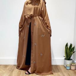 New open abaya hand embroidered from Dubai high quality nida silk comes with matching scarf size 52,54,56,58