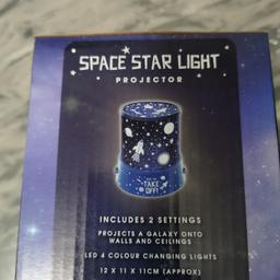 Brilliant space star projector that projects a galaxy onto walls ans ceilings. Led 4 colour changing lights. 2 settings
