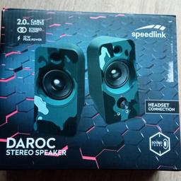 Neue Speedlink Daroc Stereo Speaker PC Lautsprecher , Farbe blau Camouflage.

Original verpackt mit Gebrauchsanweisung.

2 m Kabellänge, Stereo Sound, 12 W Power.