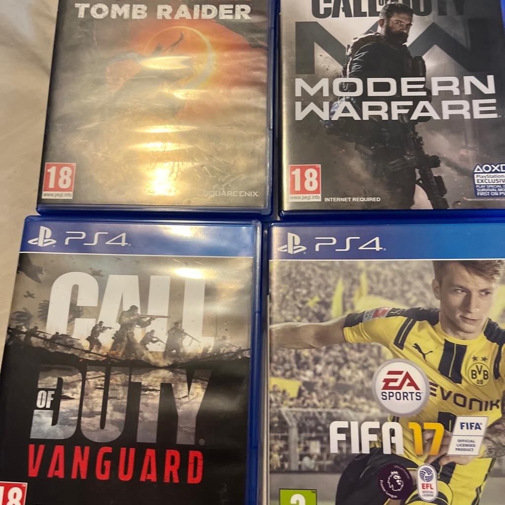 Tomb Raider £12
Cod vanguard £14
Cod modern warfare £16
FIFA 17 free with another purchase
All in good condition
£30 for the lot