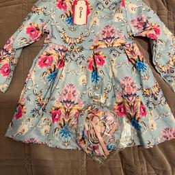 PatPat pretty southwest  print long sleeve dress in light blue with matching bag aged 18-24 months with tags