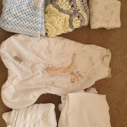 For sale 
baby cot bundle 
1 x baby sleep bag 
4 x small baby blankets (one is genuine disney winnie the pooh) 
1 x mattress protector (cot bed size)
all in lovely condition
Collection from Welling near Bexleyheath or possible collection from Dockland area  (near Cross Hatbour DLR station)