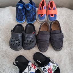 Blue 5£ (5.5)
orange 3£ (4.5)
black crock 3£ (5.5)
River Ireland 3£ (8)
Nike sandals 5£ (7.5)