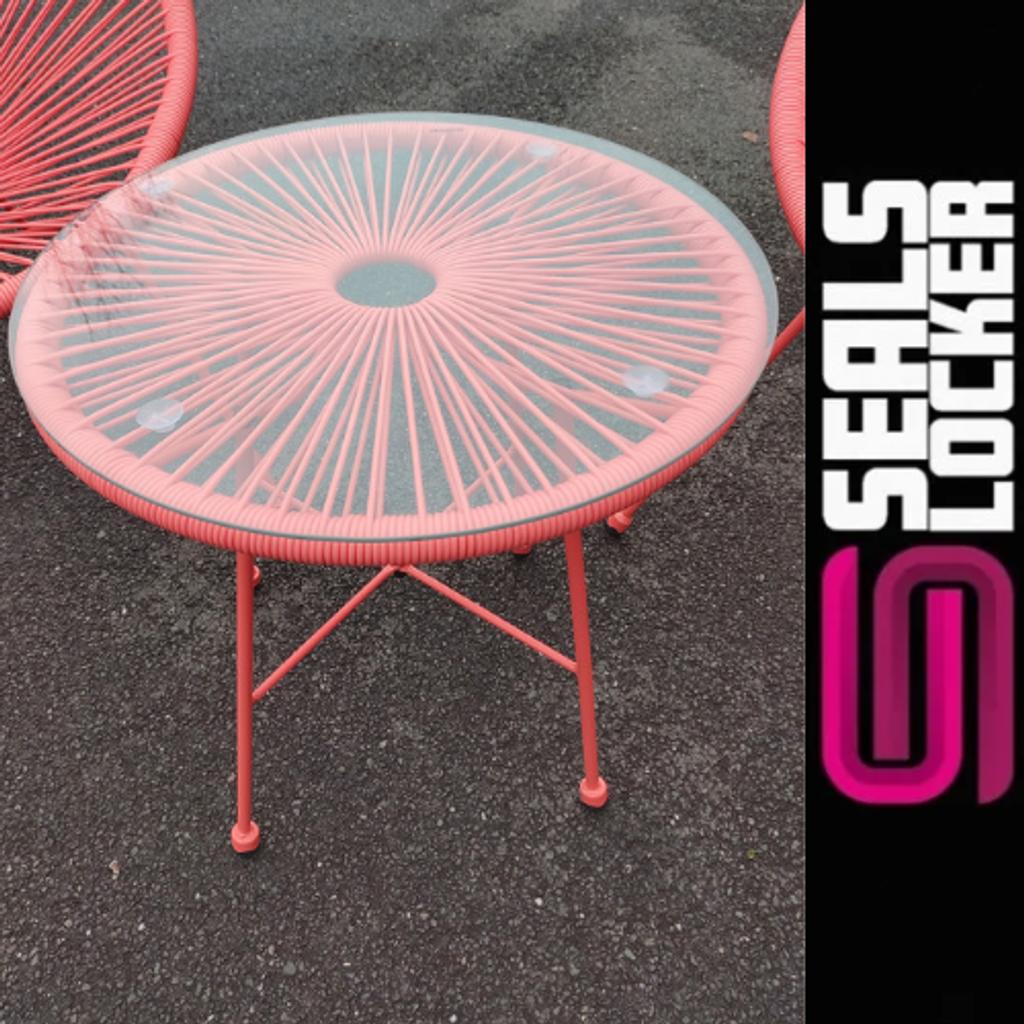 New Boxed Salsa Bistro Lounge Set In Coral

Collection Only

These will need to be put together as these are still boxed.

5 in stock

This retro style Bistro garden set comprising of 2 chairs and a table with glass top for both indoor and outdoor use is ideal for conservatories, patios, gardens or even as a showpiece in your home.

The egg shaped seats feature a rattan string weave on a robust frame made of powder coated steel to provide excellent support and comfort.

Sold By Seals Locker