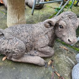 Baby Calf Statue, made in concrete. Approx 20 inch long. Billesley B13 or delivery possible for cost of fuel