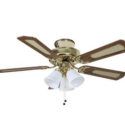Product details
Brand Westinghouse Ceiling Fans
Colour Oak / Rattan
Material Brass
Style Modern
Room type Living Room
Indoor/Outdoor usage Indoor
Indoor 105 cm traditional polished brass ceiling fan is ideal for rooms up to 15 square meters with standard or sloped ceilings
Four reversible blades in oak with cane/mahogany finish, light kit uses three E14 base bulbs, 60 watt max. (not included), use with LED bulb 37129
Reverse switch for summer/winter operation, remote control adaptable
High-quality motor delivers powerful air movement and quiet performance
Dual mount installation.