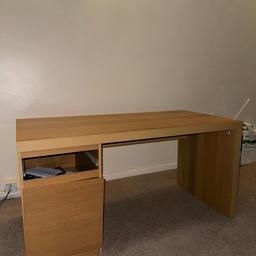 IKEA Malm desk - used condition with some wear but overall wood quality is excellent.

Dimensions:
Width: 120 cm
Depth: 41 cm
Height: 78 cm
Depth of drawer (inside): 34 cm

Note: pull out draw is missing & drawer screw is loose (easy fix with screwdriver/drill). Overall desk is still usable.

COLLECTION ONLY - please get in touch for more information.