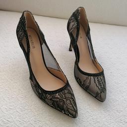 Black stiletto heels from Menbur. The pattern is in black lace with embedded stones. They are brand new and never used them. They are size 4UK/37EU.