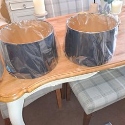 2 black table lamp shades with gold inners brought from next Still in wrapping
height 8 inches
width 11 inches