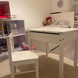 Ikea SUNDVIK kids desk. RRP £55
Fits in a small space.
Dimensions: Length: 60, cm Width: 45 cm, Height: 55 cm.
Colour: white

Ikea KRITTER kids small chair RRP £19

Selling both for £35