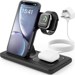 Wireless Charger 3-in-1 Charging Station
-15W Qi Fast Foldable Magnetic Stand Dock 
-With Adapter
-For iPhone 15 14 13 12 11 Pro Max XS XR X 8 Plus, Apple Watch 9 8 7 6 5 4 3 2 SE, AirPods 3 2 Pro