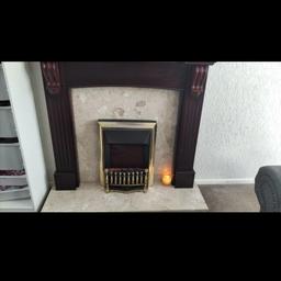 fire surround wooden mahogany frame including marble back and herth very heavy please see pic electric fire not included