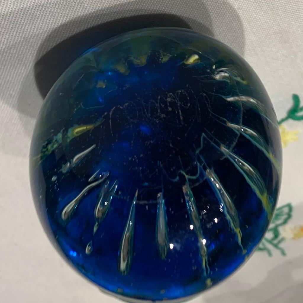 Pair of large Medina seahorse undersigned paperweights ( glass ) swirl pattern inside