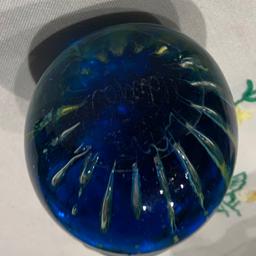 Pair of large Medina seahorse undersigned paperweights ( glass ) swirl pattern inside