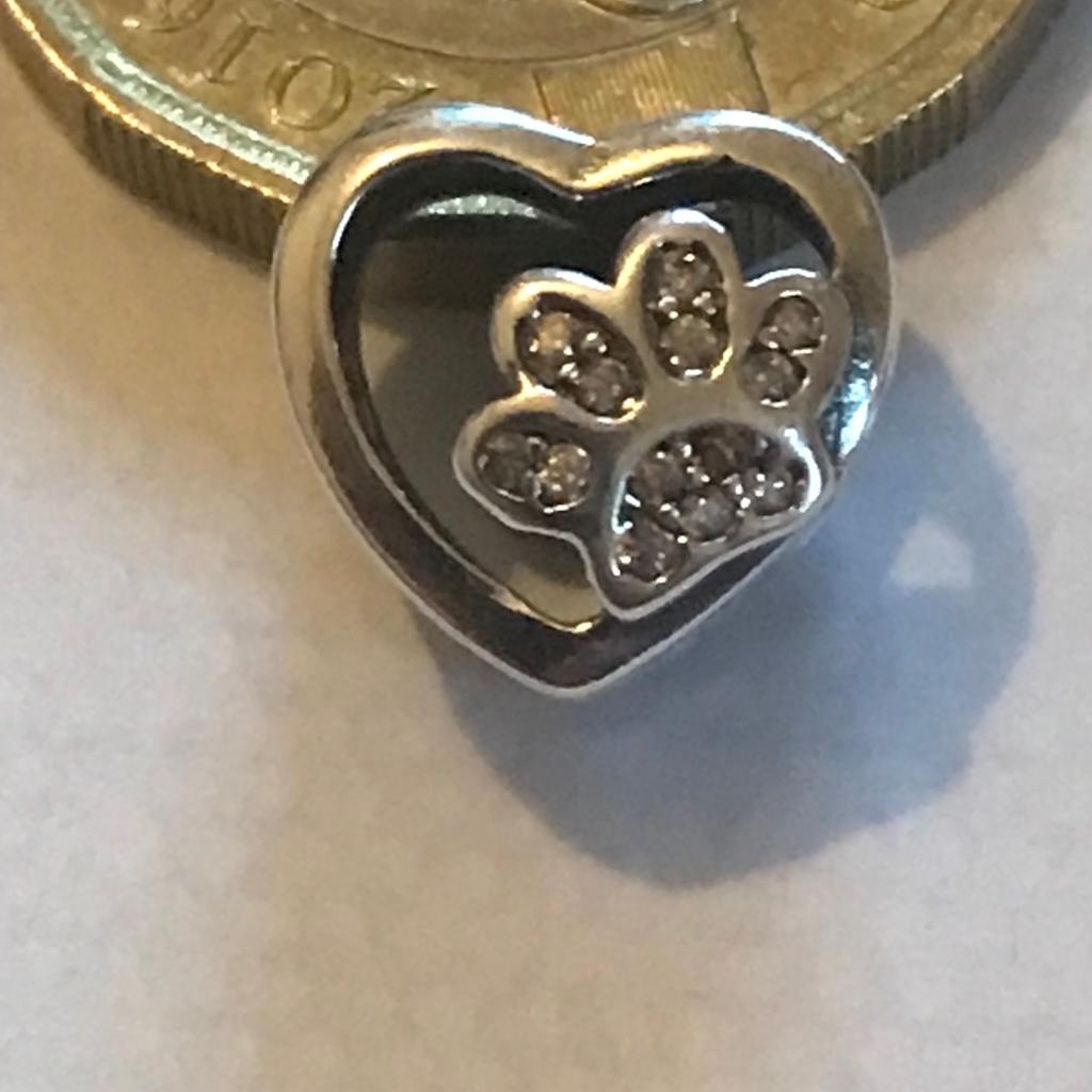 Genuine 925 Silver Pink Pet Paw heart Charm comes in a cute velvet pouch Fits Pandora Bracelet Dog Cat Pets