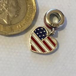 Genuine 925 Silver USA American Charm comes in a cute velvet pouch Fits Pandora Bracelet