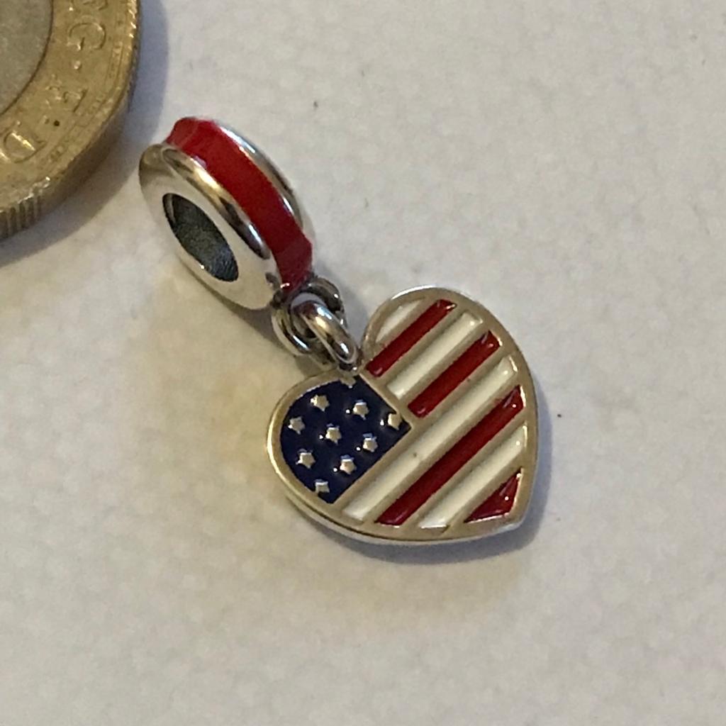 Genuine 925 Silver USA American Charm comes in a cute velvet pouch Fits Pandora Bracelet