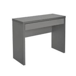 Jenson Hollowcore Dressing Table Desk -Grey Gloss fully assembled but all new and was £180 and now £110 and we can deliver local 
Go for a modern look with our Jenson collection. Smooth, sleek and minimalist, this grey gloss table would make a valuable addition to your home. It makes a great desk or dressing table. Use the surface for your laptop or PC to create a useful study area. Alternatively, it gives you that dedicated beauty spot as a dressing table. The full width storage drawer offers ample storage for your hair accessories, nail polishes and make-up
2 drawers with metal runners
Size H75.3, W98.3, D39.1cm