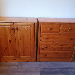 Pair of pine wood matching drawers and cupboard.
Set of 5 drawers plus matching cupboard, originally a small child's wardrobe which still has hanging rail in place.
Height 90cm.
Width 80cm.
Both are in good condition.
One drawer knob is missing which is easily available and the top of the drawers has a small faded mark. Both are varnished but not to the sides.
Delivery may be possible for small delivery fee, please ask if needed.
Collection is from WS12 Hednesford, Staffordshire.
