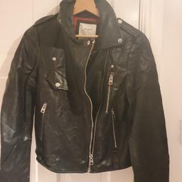 faux leather Pull & Bear ladies jacket. color slightly frayed but adds to the style. size small.